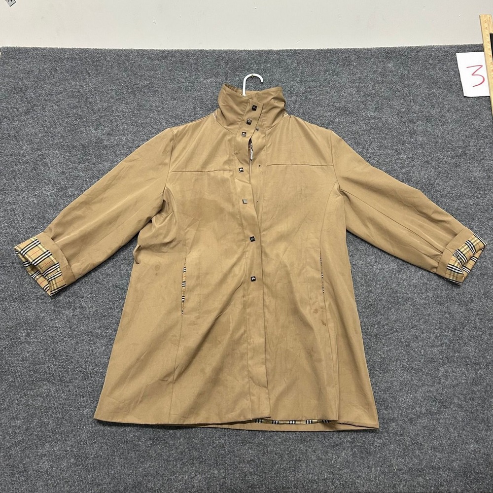 Burberry Trench Coat Womens XXL Tan Nova Check Lining Classic Snap Front Stained